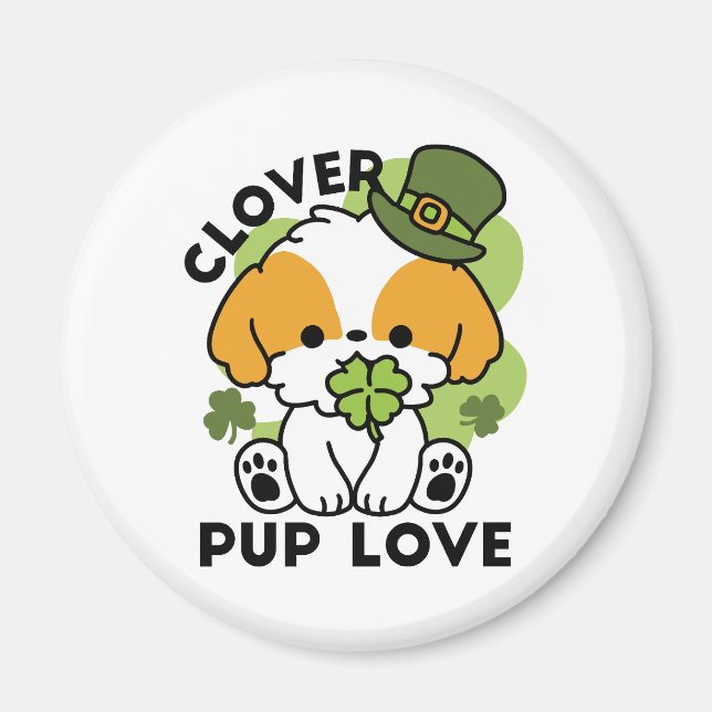 Imán Clover Pup Love - Diseño de perros del Día de San  (Frente)