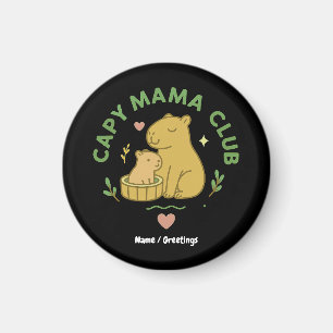 Imán Club Capy Mama Cute Capybara Mamá y Bebé Retro 