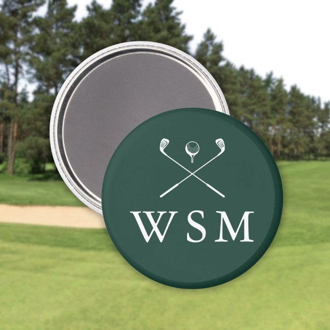 Imán Club de golf Monograma de Personalizado Verde Esme (Emerald Green Custom Monogram Golf Clubs Magnet)