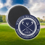 Imán Club de golf personalizado Nombre Navy Azul<br><div class="desc">Estos imanes de golf de color azul marino, con sus clásicos clubes de golf cruzados, su diseño de baloncesto de golf y su antiguo borde con efecto sello, son ideales para todos los clubes de golf y miembros del club. Personalice con el nombre del socio del club, el nombre del...</div>