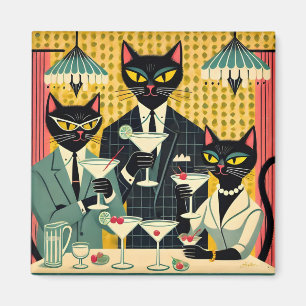 Imán Club de Martini de Gato Negro Retro Futurista