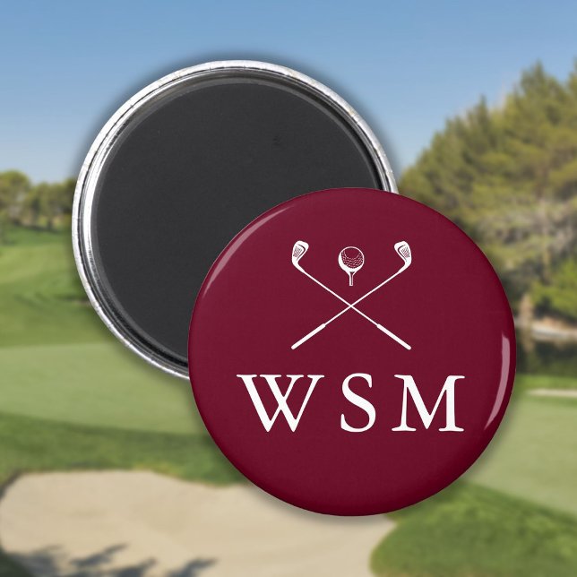 Imán Clubes de golf de monograma personalizados de Borg (Burgundy Personalized Monogram Golf Clubs Magnet)