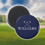 Imán Clubes de golf de nombre azul de la marina<br><div class="desc">Personalice el nombre en la tipografía clásica para crear un regalo de golf único y mantenerlo para cualquier golfista. Diseñado por Thisisnotme©</div>