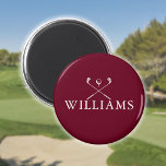 Imán Clubes de golf personalizados de nombre rojo de Bo<br><div class="desc">Personalice el nombre en la tipografía clásica para crear un regalo de golf único y mantenerlo para cualquier golfista. Diseñado por Thisisnotme©</div>