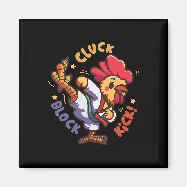 Imán Clubs Block Kick Funny Chicken Karate Rooster Taek (Frente)