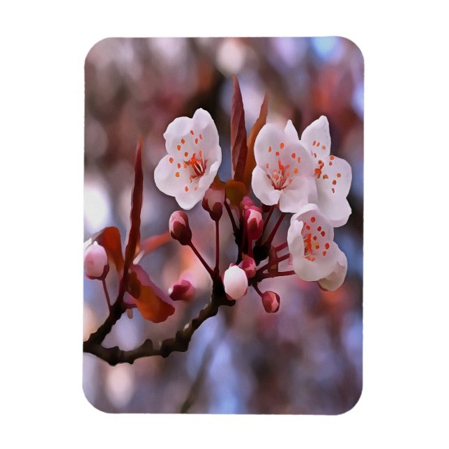 Imán Clúster con flores de cerezo con rosa y azul (Vertical)