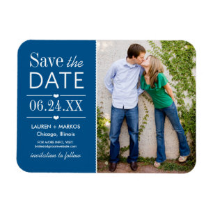 Imán Cobalt Blue Save the Date con panel dividido y fot