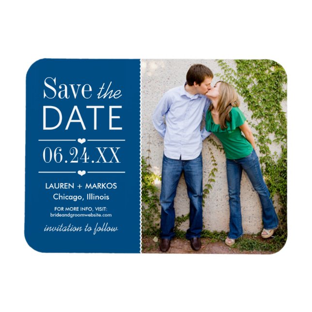Imán Cobalt Blue Save the Date con panel dividido y fot (Horizontal)