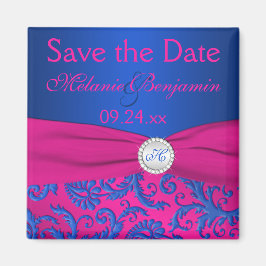 Imán Cobalt y Fuchsia Damask Save the Date Magnet