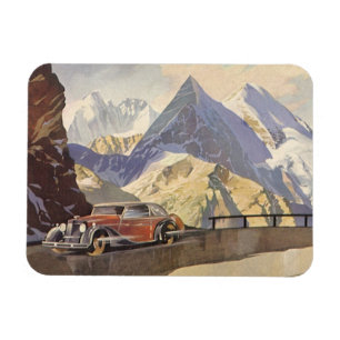Imán Coche antiguo en carretera de montaña en invierno 