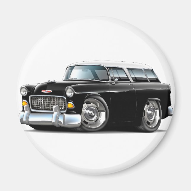 Imán Coche Chevy Nomad blanco-negro de 1955 (Frente)