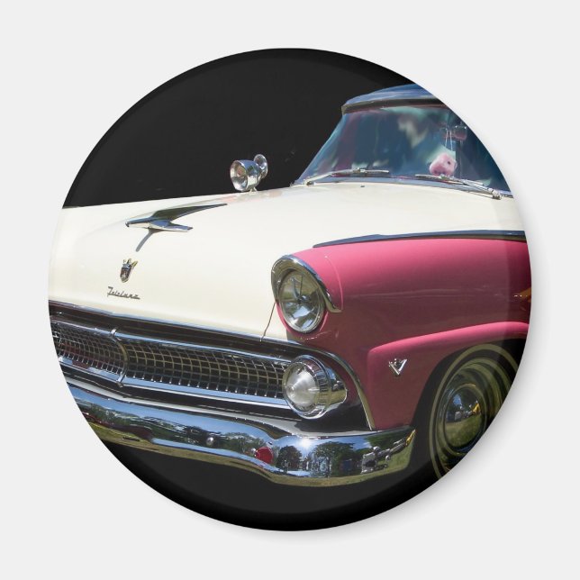 Imán coche clásico de caracol blanco morado (Frente)