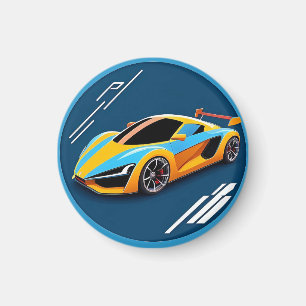 Imán Coche deportivo amarillo sobre fondo azul