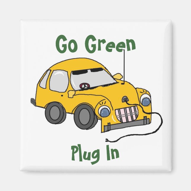 Imán Coche eléctrico amarillo divertido (Frente)