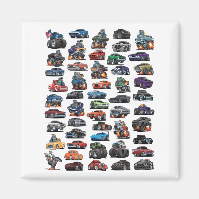 Imán Coches musculares, coches clásicos, camiones y un  (Frente)