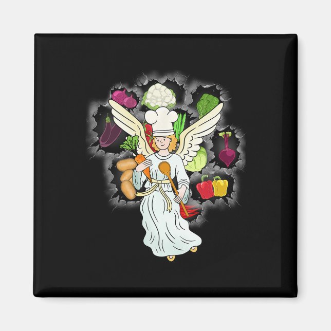 Imán Cocina celestial de Navidad Verduras Cocina Chef (Frente)