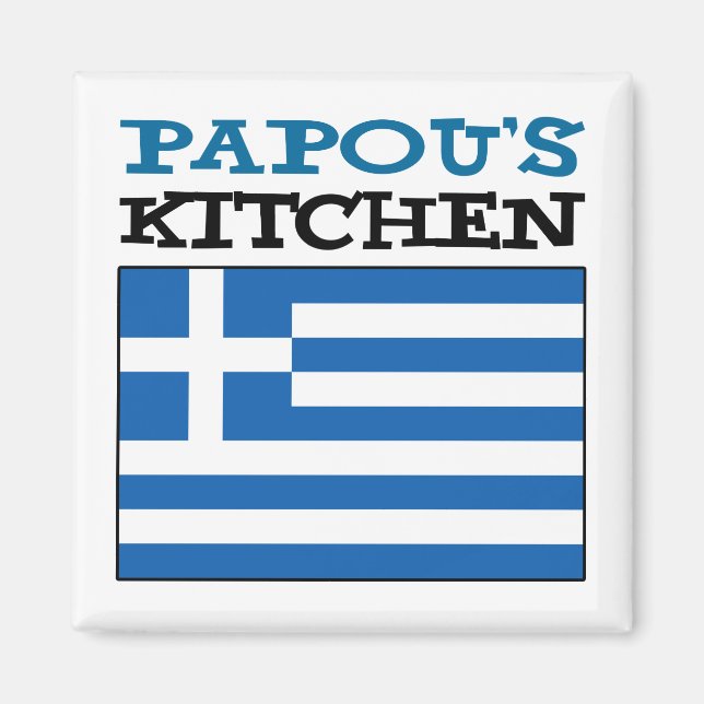 Imán Cocina de Papou con bandera de Grecia (Frente)
