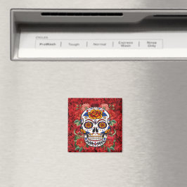 Imán Cocina de vacaciones de rosas rojas rosadas con cr