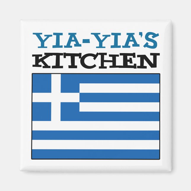 Imán Cocina de Yia-Yia con bandera de Grecia (Frente)