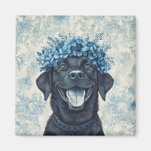 Cocina floral azul de perro recuperadora de labrad