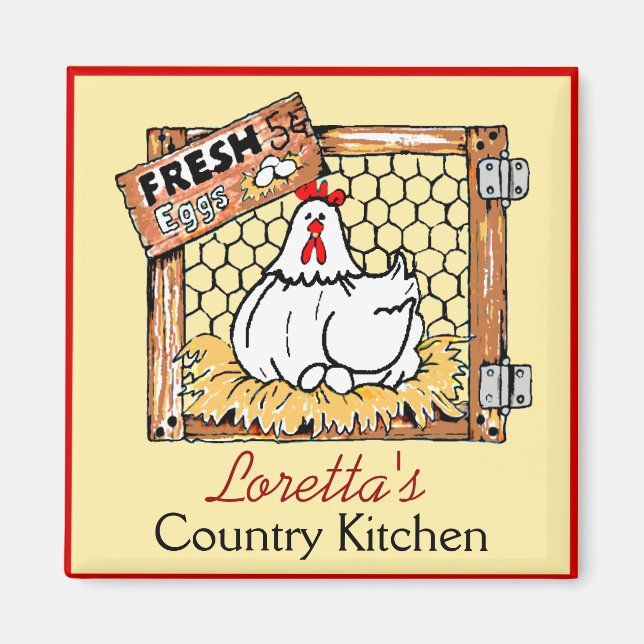 Imán Cocina rural personalizada en Farm Hen (Frente)