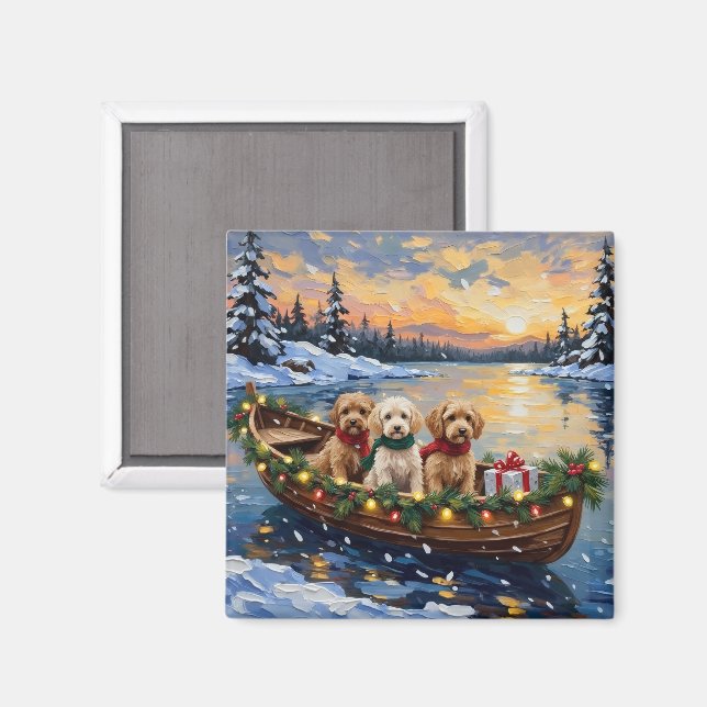 Imán Cockapoo Christmas Boat Holiday (Anverso/Reverso)