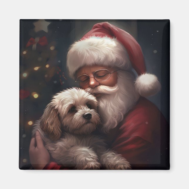 Imán Cockapoo Con Santa Claus Navideño Festivo (Frente)