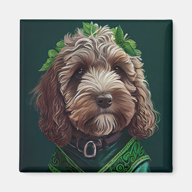 Imán Cockapoo Dog in St. Patrick's Day Dress (Frente)