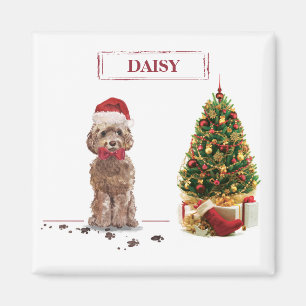 Imán Cockapoo Marrón Divertido Perro de Navidad y Árbol