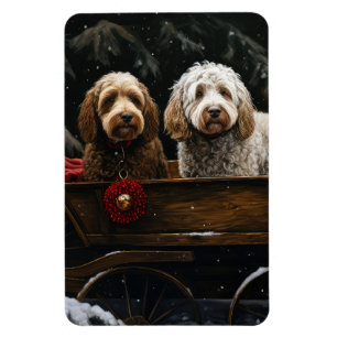 Imán Cockapoo Trineo Nevado Decoración de Navidad