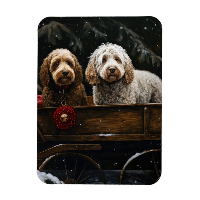 Imán Cockapoo Trineo Nevado Decoración de Navidad (Vertical)