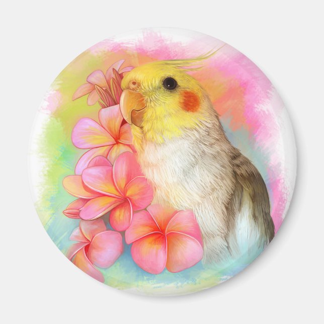 Imán Cockatiel con frangipani (Frente)