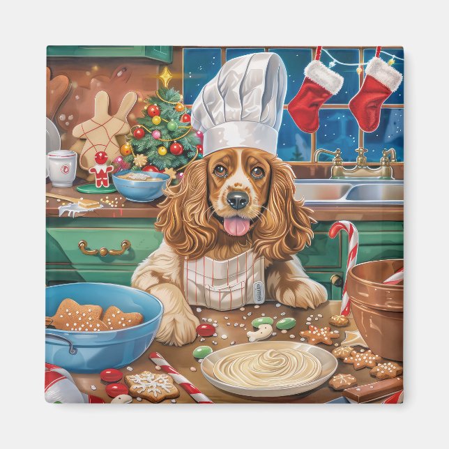 Imán Cocker inglés Spaniel Holiday Baking: Navidades (Frente)