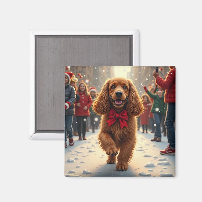 Imán Cocker Spaniel Christmas Parade Holiday Painting (Anverso/Reverso)