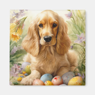 Imán Cocker Spaniel con huevos de Pascua Fiesta 