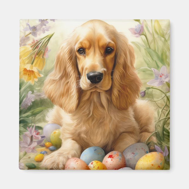 Imán Cocker Spaniel con huevos de Pascua Fiesta  (Frente)