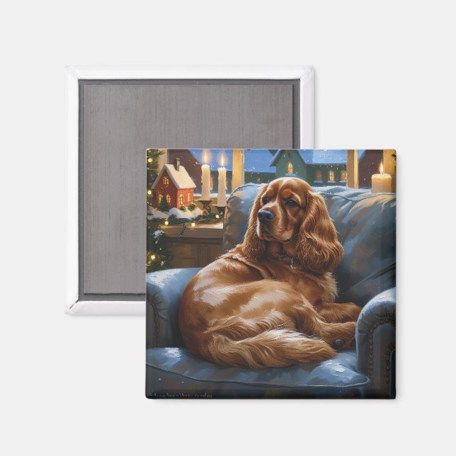 Imán Cocker Spaniel con Navidades Luces feriado (Anverso/Reverso)