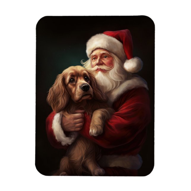 Imán Cocker Spaniel con Santa Claus Festivo de Navidad (Vertical)