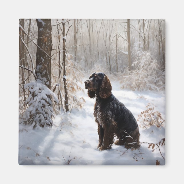 Imán Cocker Spaniel Deja que nieve Navidad (Frente)