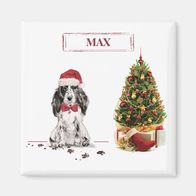 Imán Cocker Spaniel Divertido Perro de Navidad con Árbo (Frente)