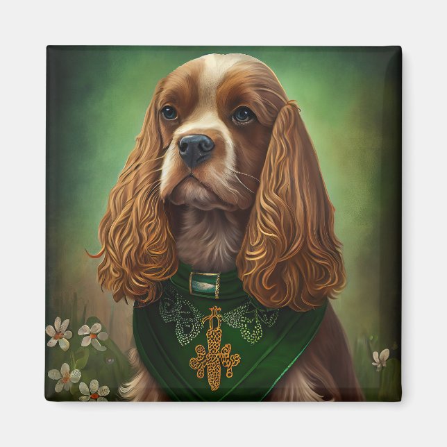 Imán Cocker Spaniel Dog in St. Patrick's Day Dress (Frente)