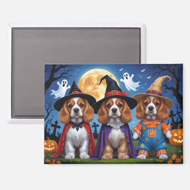 Imán Cocker Spaniel Dogs Calabaza Halloween Funny (Anverso/Reverso)