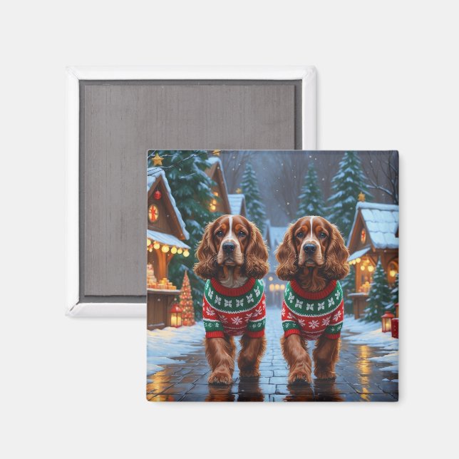 Imán Cocker Spaniel Dogs Christmas Snow Holiday (Anverso/Reverso)