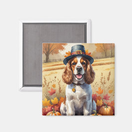 Imán Cocker Spaniel en Hojas de Otoño Arte de Acción de