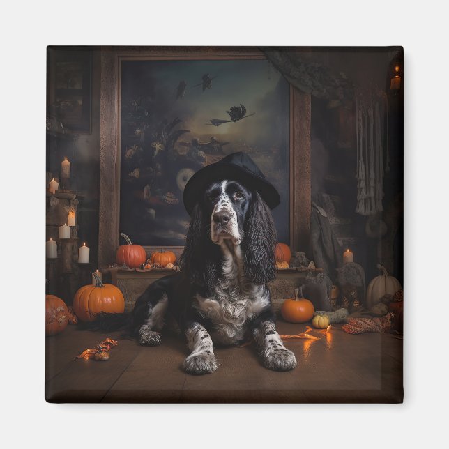 Imán Cocker Spaniel Inglés Calabazas Halloween Espeluzn (Frente)