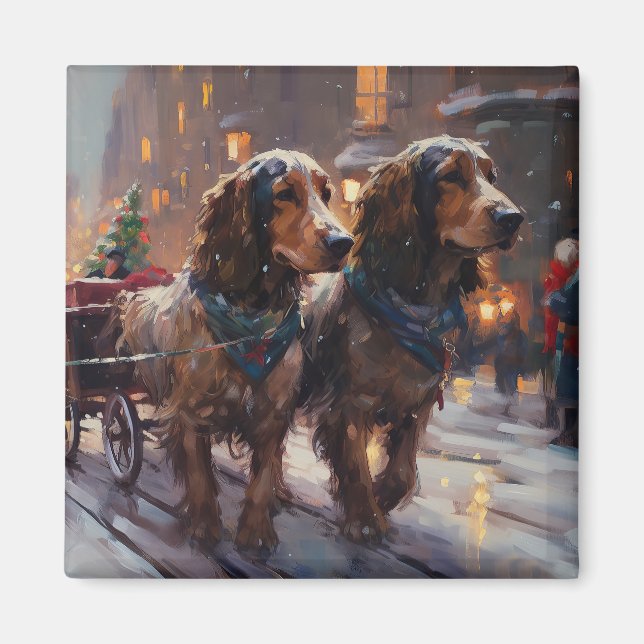 Imán Cocker Spaniel inglés temporada festiva de Navidad (Frente)