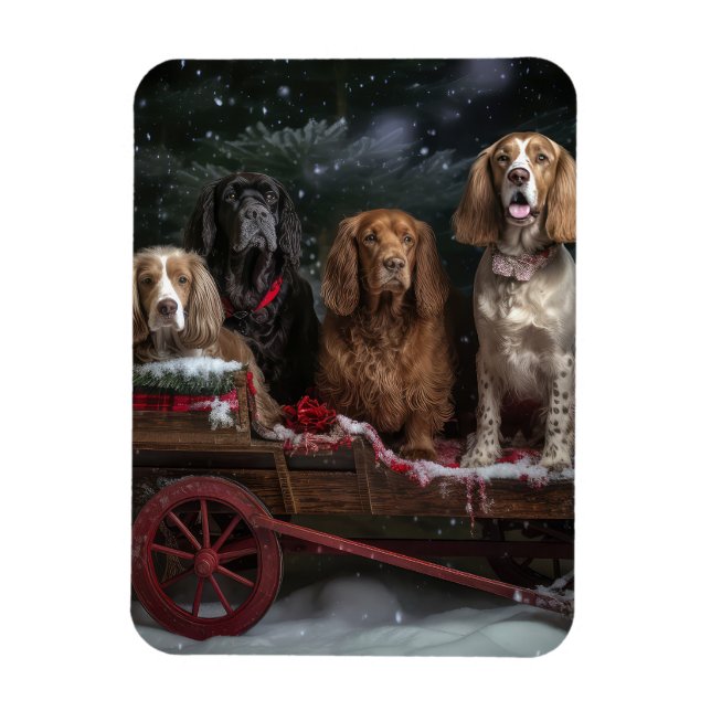 Imán Cocker Spaniel Nevado Trineo Navidad Decoración   (Vertical)