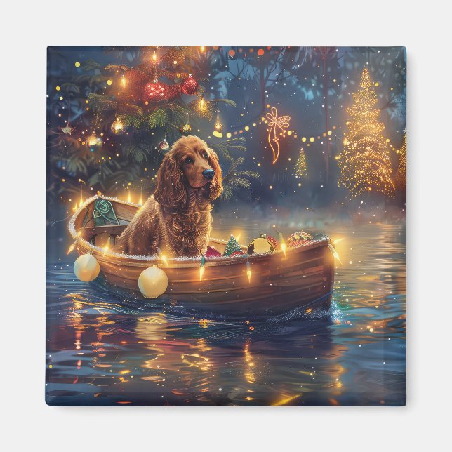 Imán Cocker Spaniel Viaje Festivo de Navidad (Frente)
