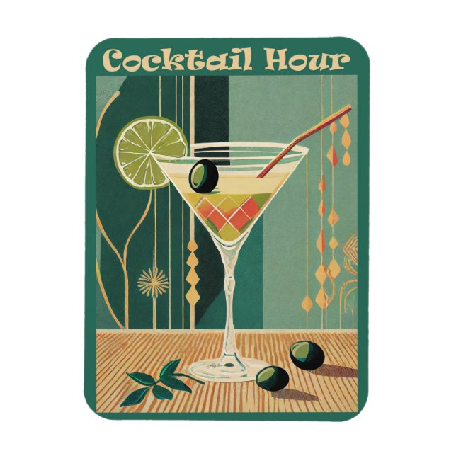 Imán Cocktail Hour Mid Century Martini Moderno (Vertical)