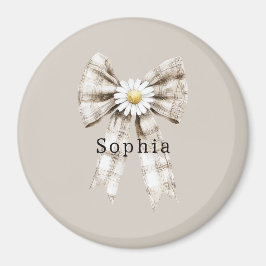 Imán Cocoa Cream White Bow Daisy Flowers  